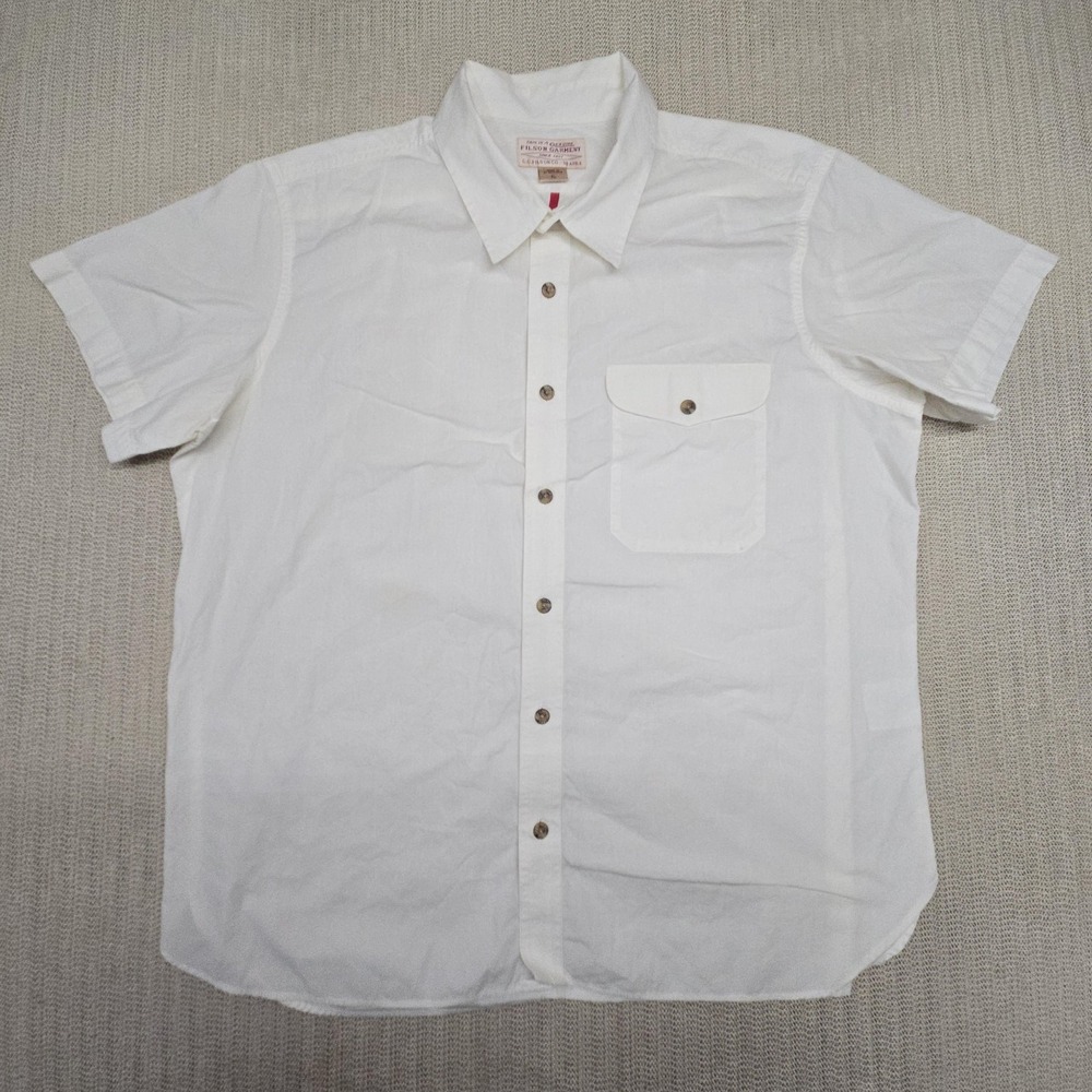 Filson Feather Cloth Lightweight Shirt Men XL White Solid Short Sleeve Button Up